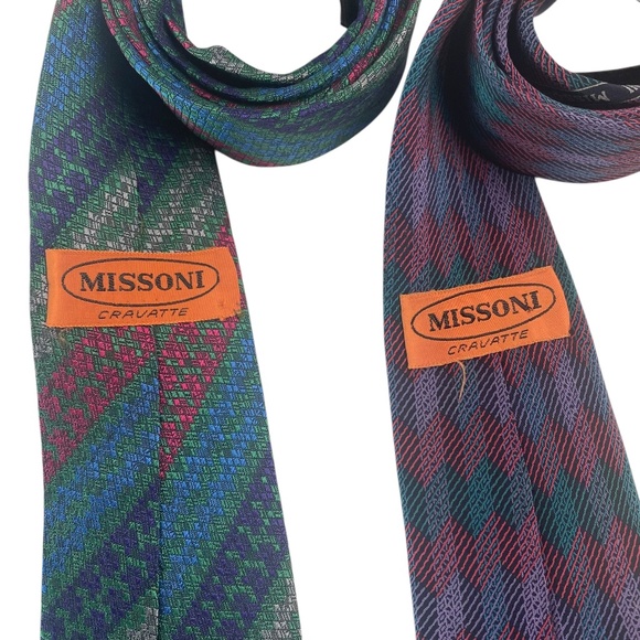 MISSONI -Set of 3 Men’s 100% Silk Tie Necktie Zigzag Pattern (Read Condition) - Picture 3 of 12